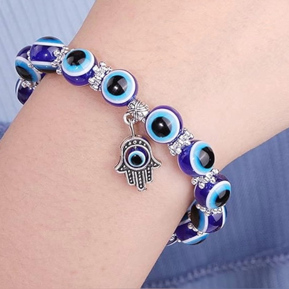 Blue Evil Eye Bracelet with Silver Charm